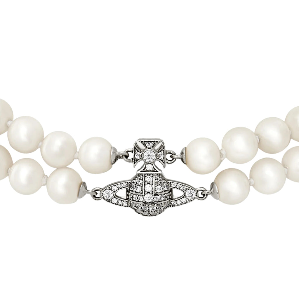 VIVIENNE WESTWOOD GRAZIELLA TWO ROW PEARL CHOKER SILVER