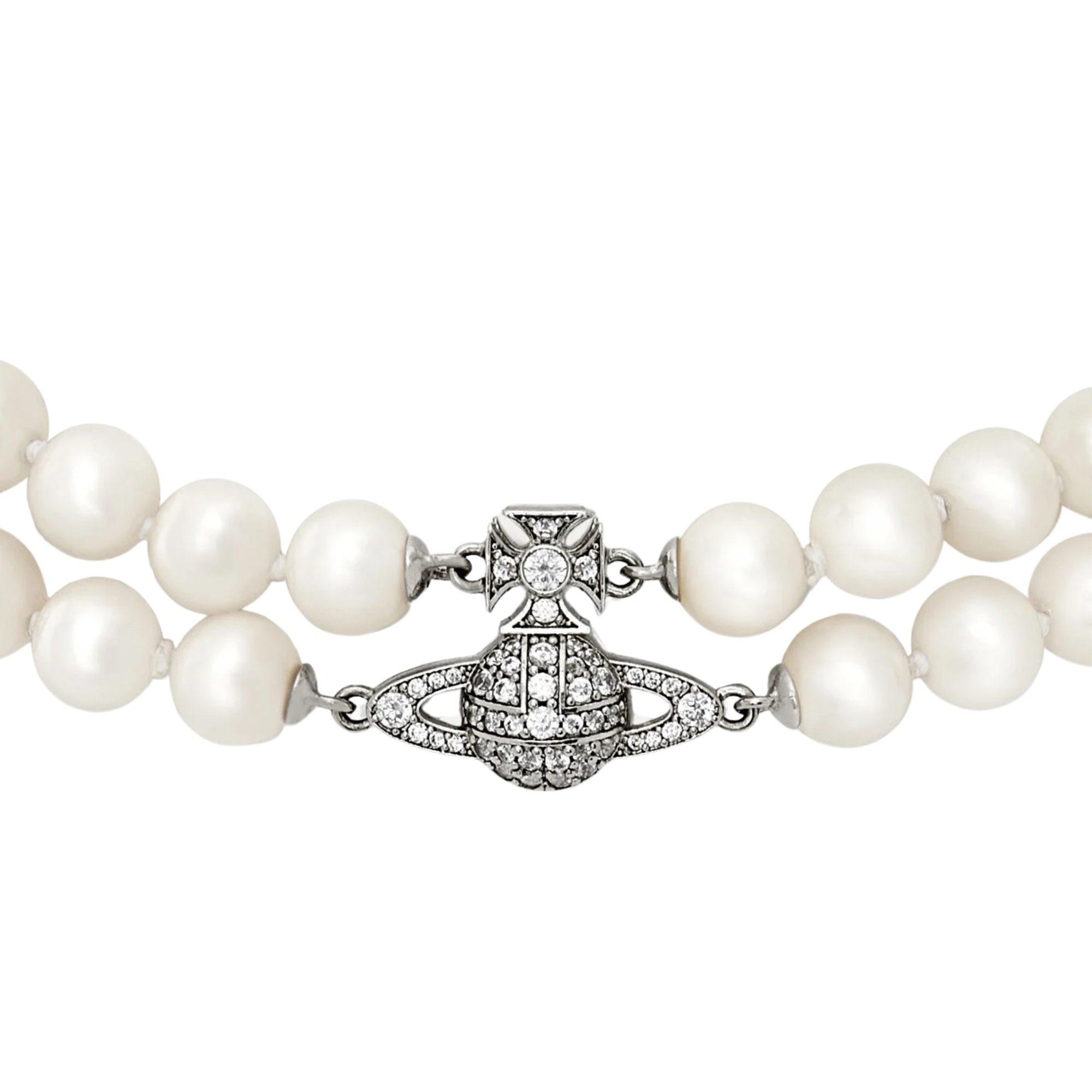 VIVIENNE WESTWOOD GRAZIELLA TWO ROW PEARL CHOKER SILVER