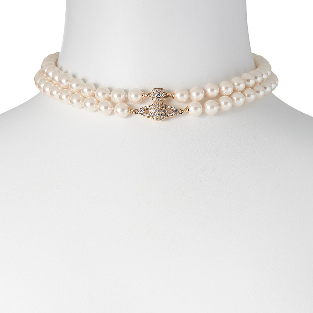 VIVIENNE WESTWOOD GRAZIELLA TWO ROW PEARL CHOKER GOLD