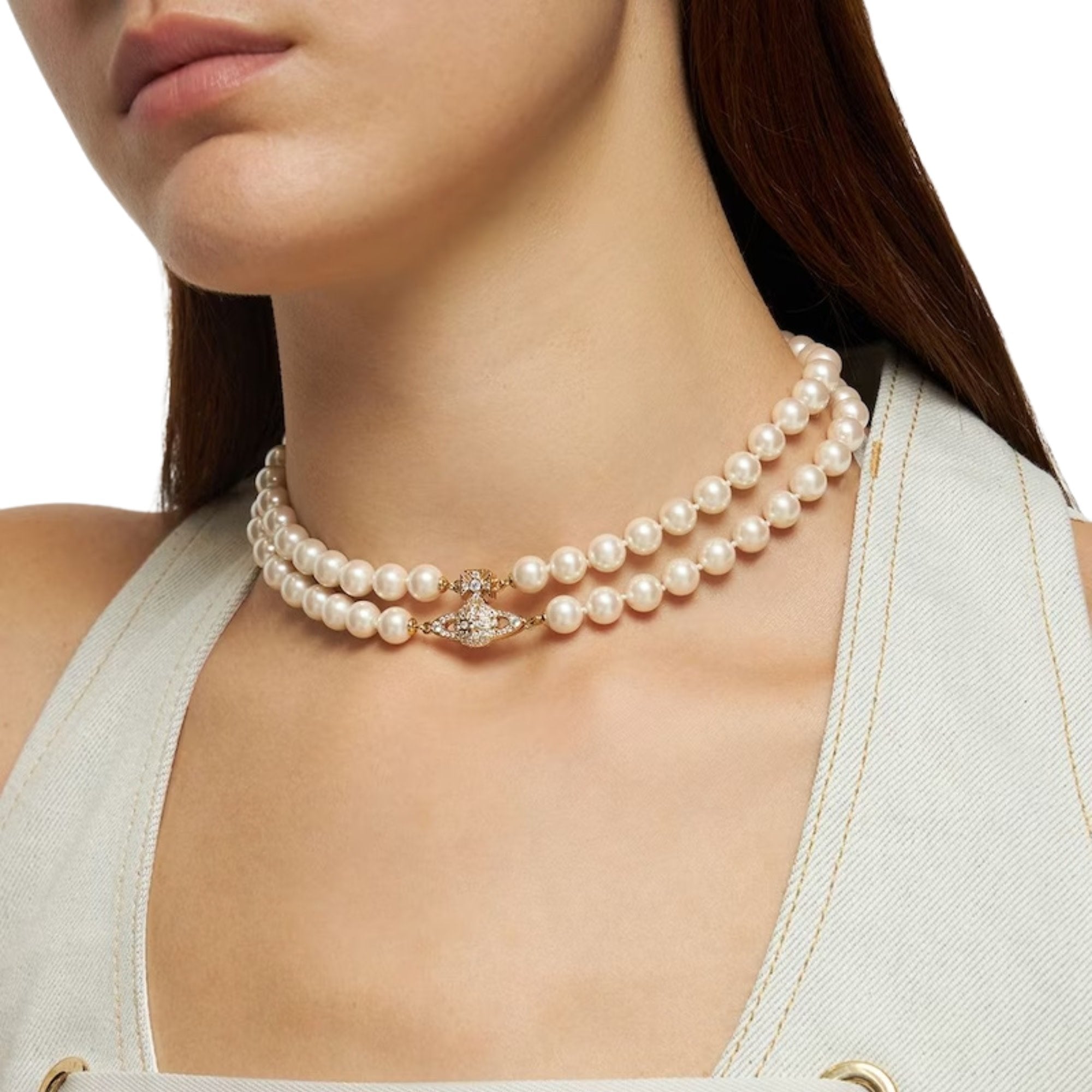 VIVIENNE WESTWOOD GRAZIELLA TWO ROW PEARL CHOKER GOLD