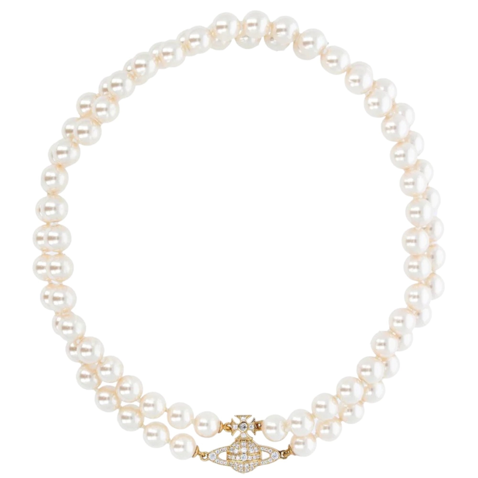 VIVIENNE WESTWOOD GRAZIELLA TWO ROW PEARL CHOKER GOLD