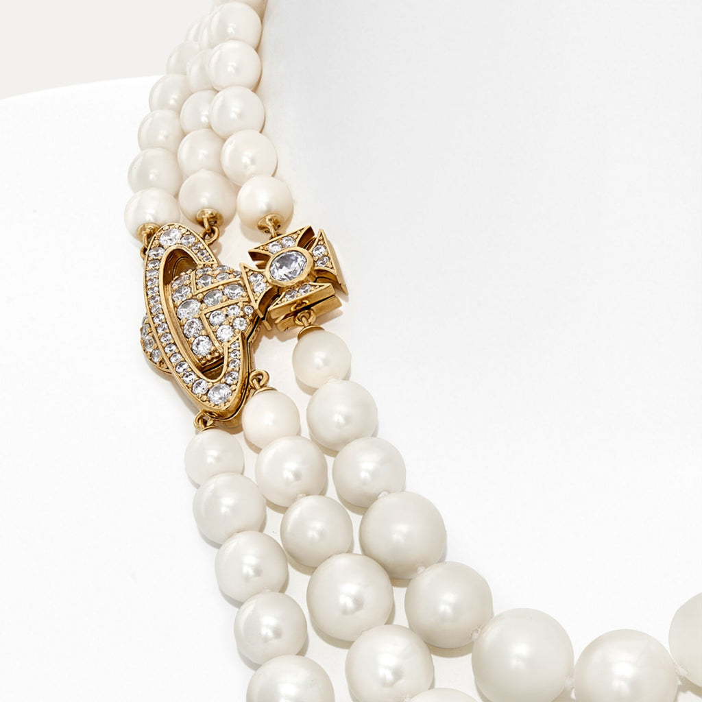 VIVIENNE WESTWOOD GRAZIELLA THREE ROW PEARL NECKLACE GOLD